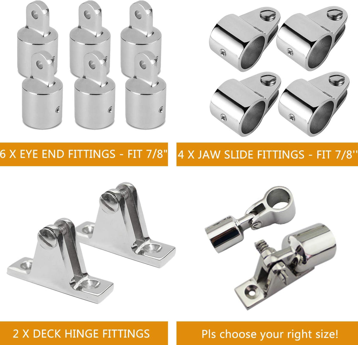 7/8 Bimini Top 3-Bow Stainless Steel Boat Hardware 12Set K70305