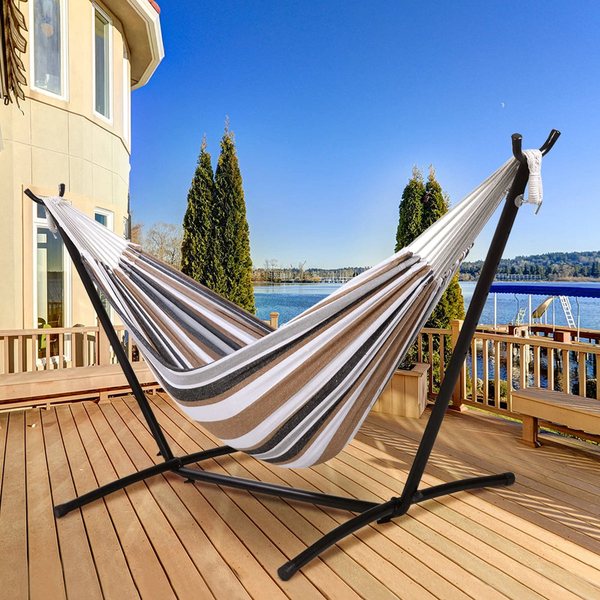 Cotton 2-Person Hammock with Steel Stand 450lb Capacity V24982