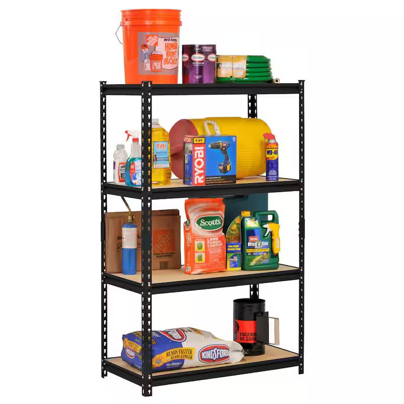 4-Tier Heavy Duty Steel Shelving Unit in Black W141538