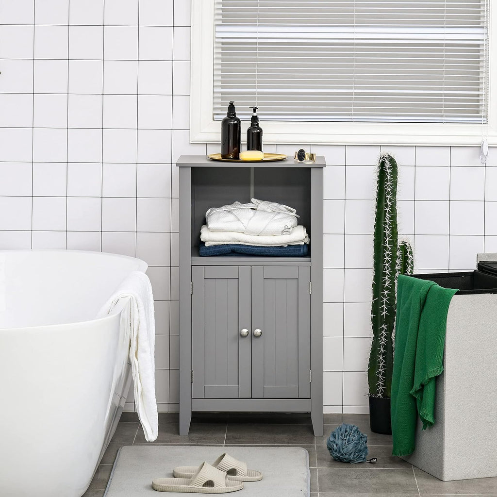 Grey Freestanding Bathroom Floor Cabinet with 2 Open Shelves D6396