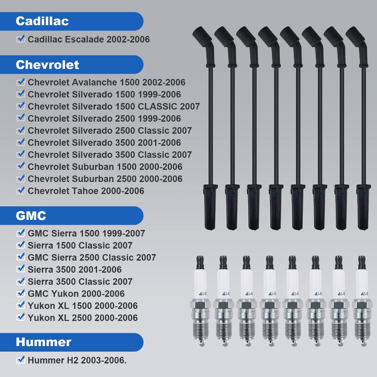 8 Pack Spark Plugs and Spark Plug Wires B427