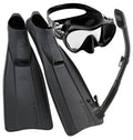 Full Foot Fin Frameless Mask Dry Snorkel Set with Carry Bag Black K51218