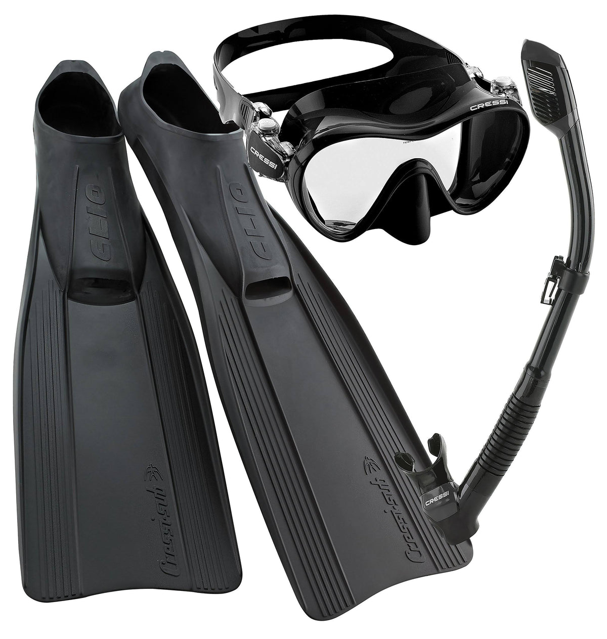 Full Foot Fin Frameless Mask Dry Snorkel Set with Carry Bag Black K51218