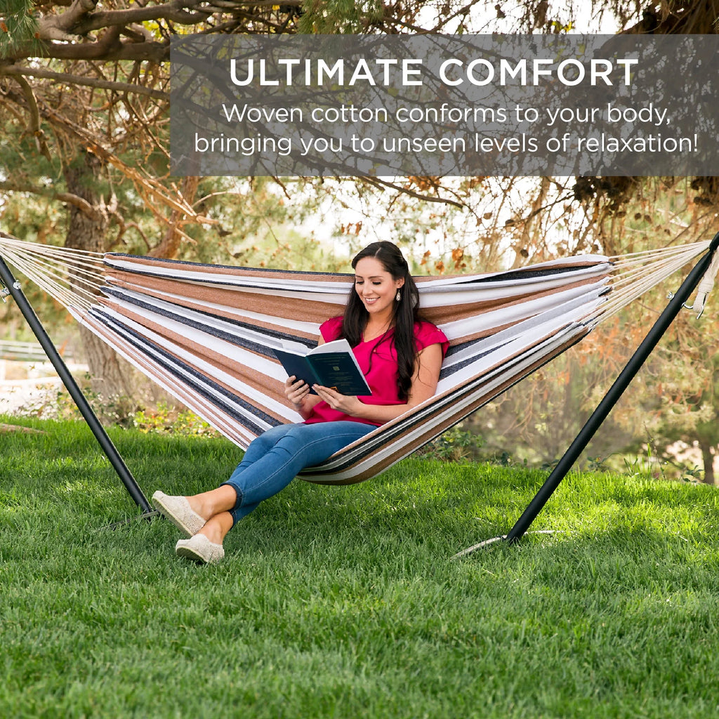 Cotton 2-Person Hammock with Steel Stand 450lb Capacity V24982