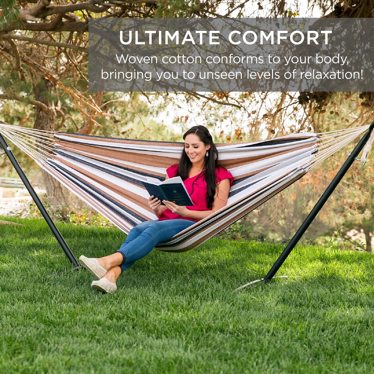 Cotton 2-Person Hammock with Steel Stand 450lb Capacity V24982