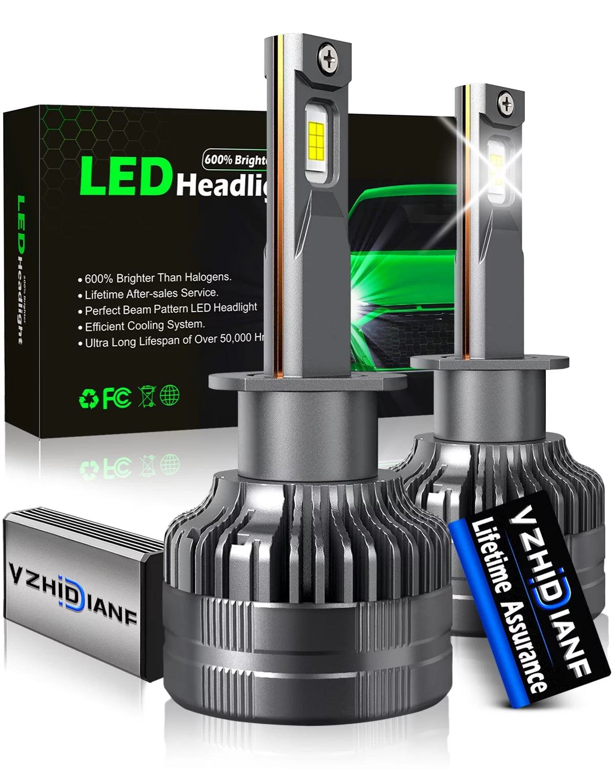 H1 LED Headlight Bulbs 120W 22000 Lumens 6500K Cool White IP68 Waterproof 2 Pack T4388