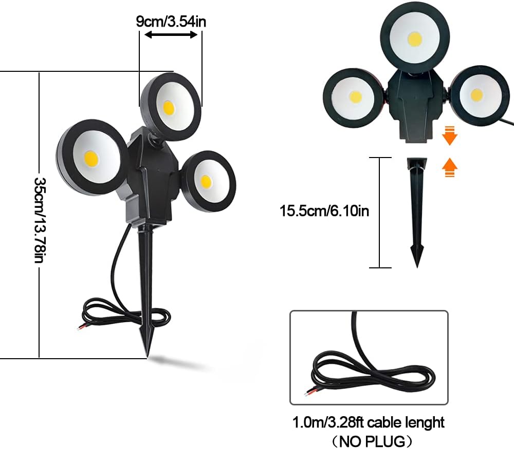 6W 3 Head 3000K Warm White IP65 Waterproof LED Landscape Lights (4 Pack) I19005