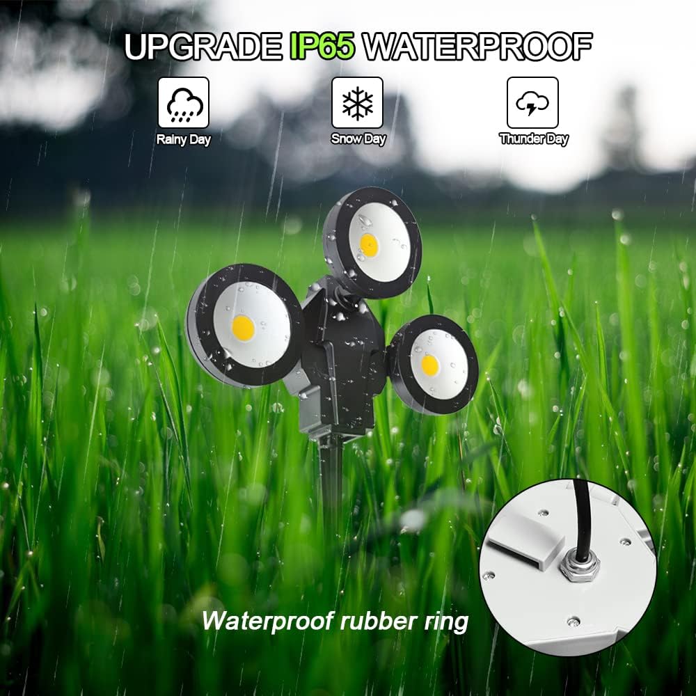 6W 3 Head 3000K Warm White IP65 Waterproof LED Landscape Lights (4 Pack) I19005