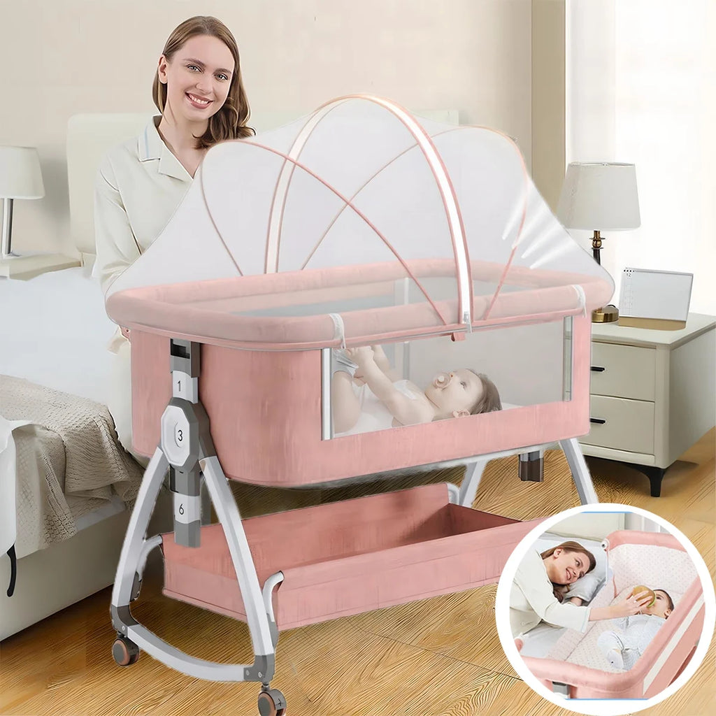 Pink Folding Bassinet with Wheels W924576