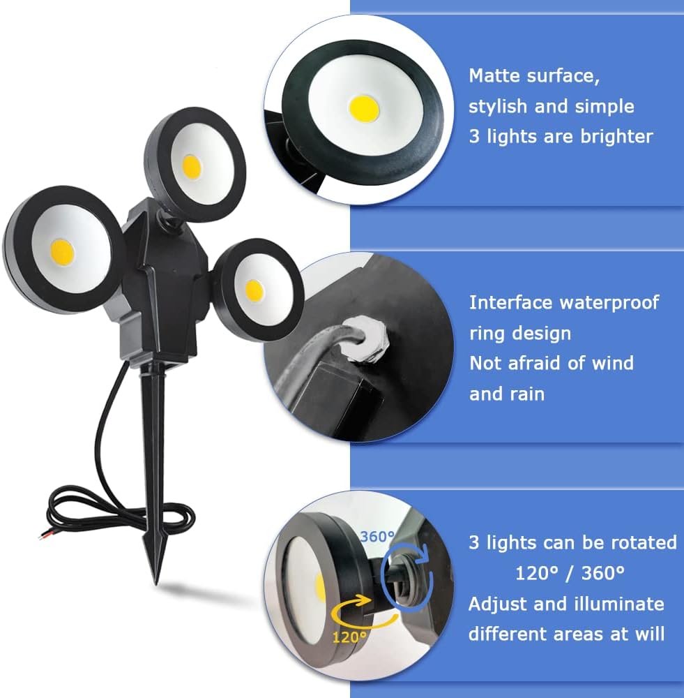6W 3 Head 3000K Warm White IP65 Waterproof LED Landscape Lights (4 Pack) I19005