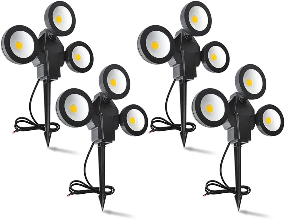 6W 3 Head 3000K Warm White IP65 Waterproof LED Landscape Lights (4 Pack) I19005
