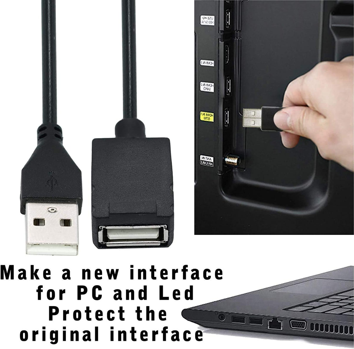 4 Pack 2 Ft USB 2.0 Type A Male to A Female Extension Cord Black C673