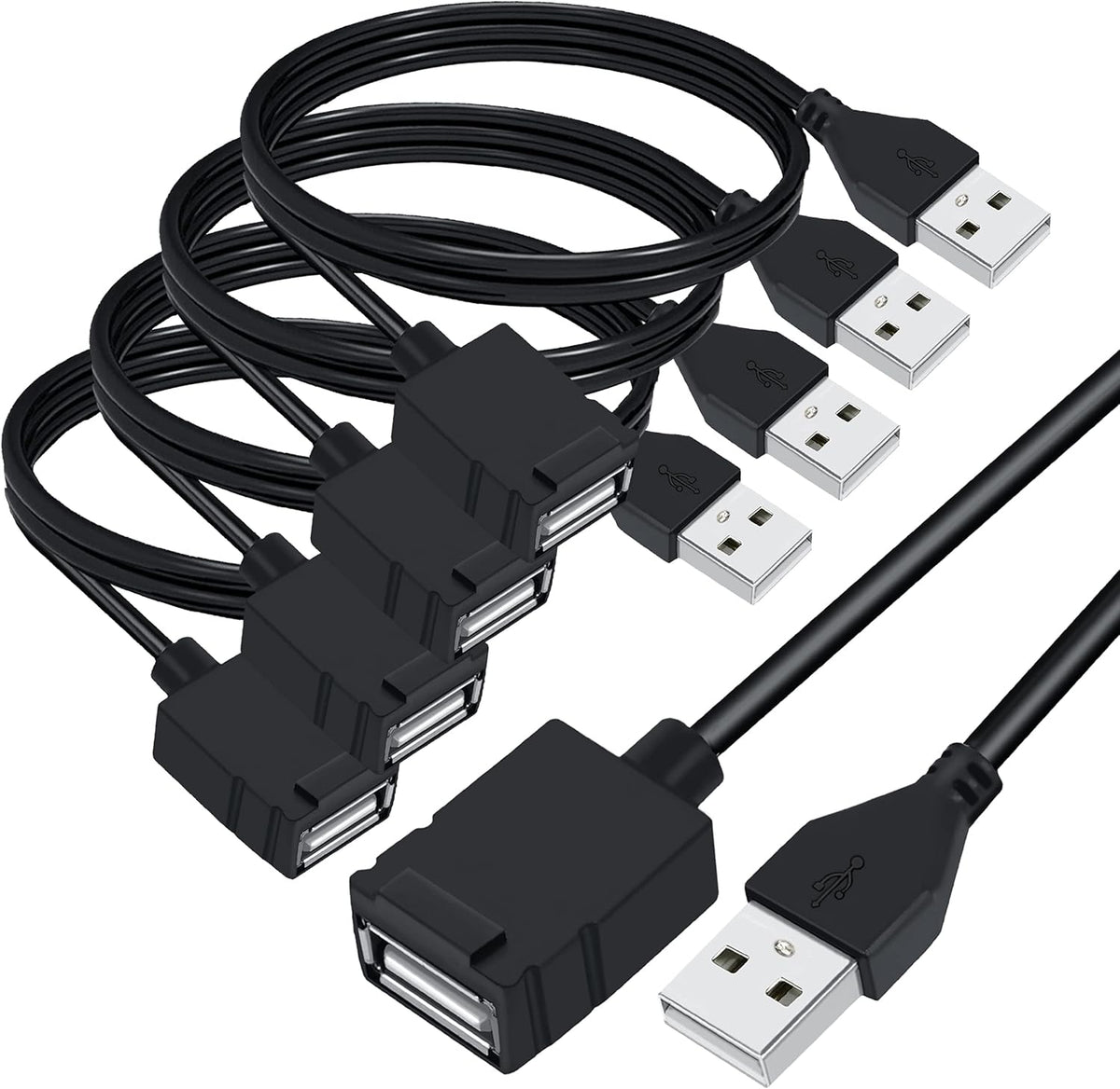 4 Pack 2 Ft USB 2.0 Type A Male to A Female Extension Cord Black C673