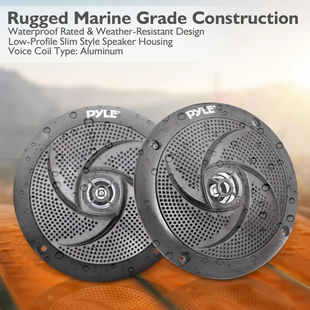 6.5 Inch Waterproof Low Profile Marine Speakers, Black (2 Pack) M774475
