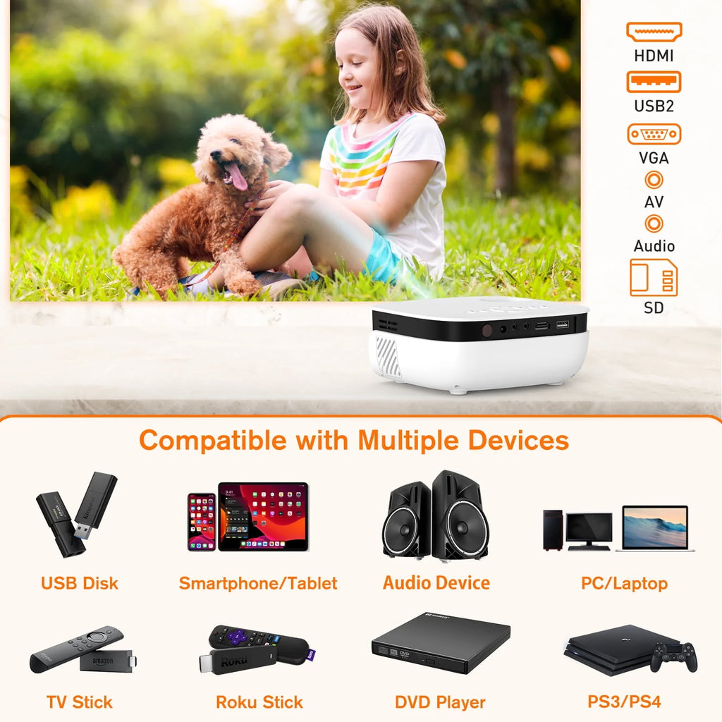 Mini Projector 720P Portable Full HD Home Theater Projector P86641